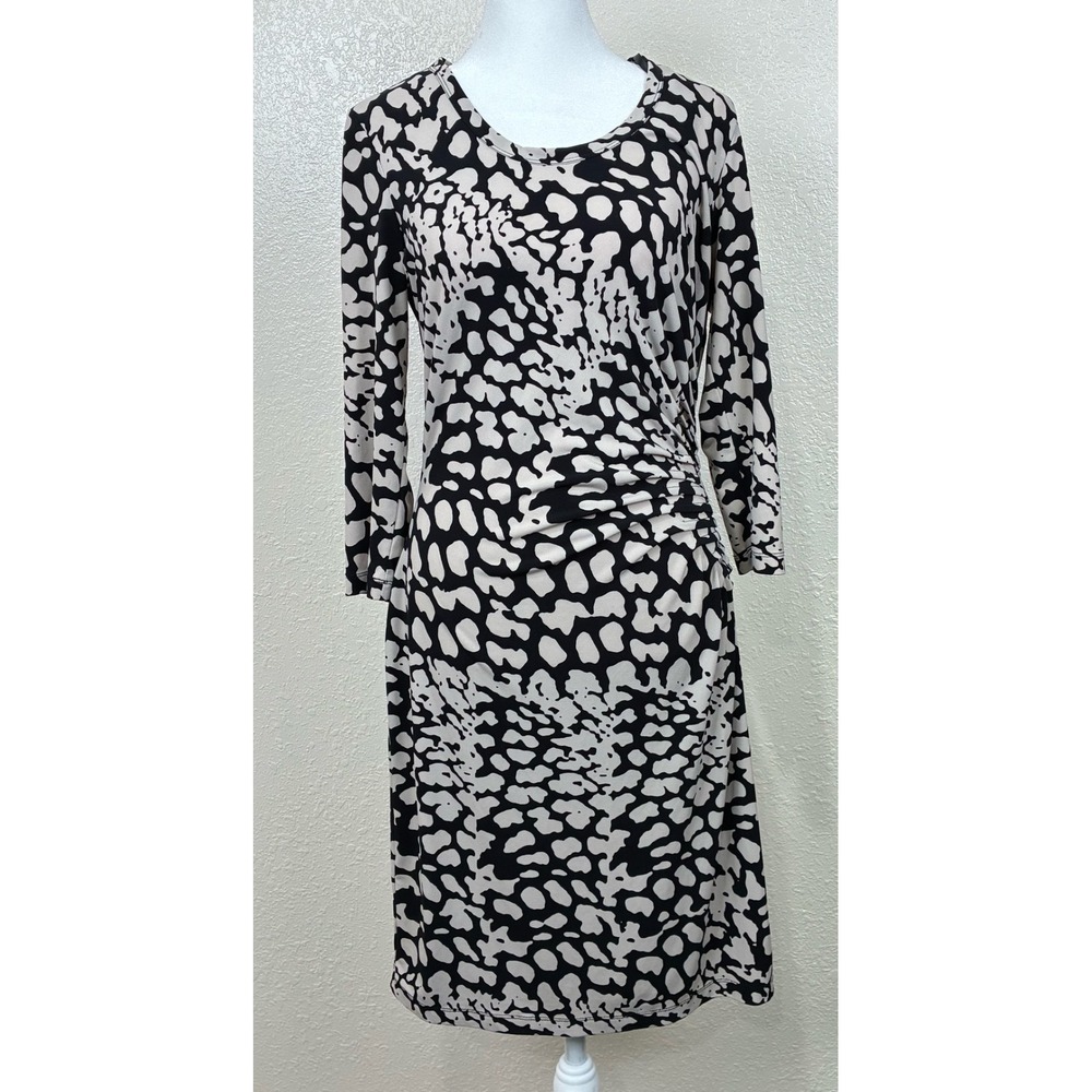 Ellen Tracy Womens Black-Cream Abstract Print Ruched Sheath Dress Size 8